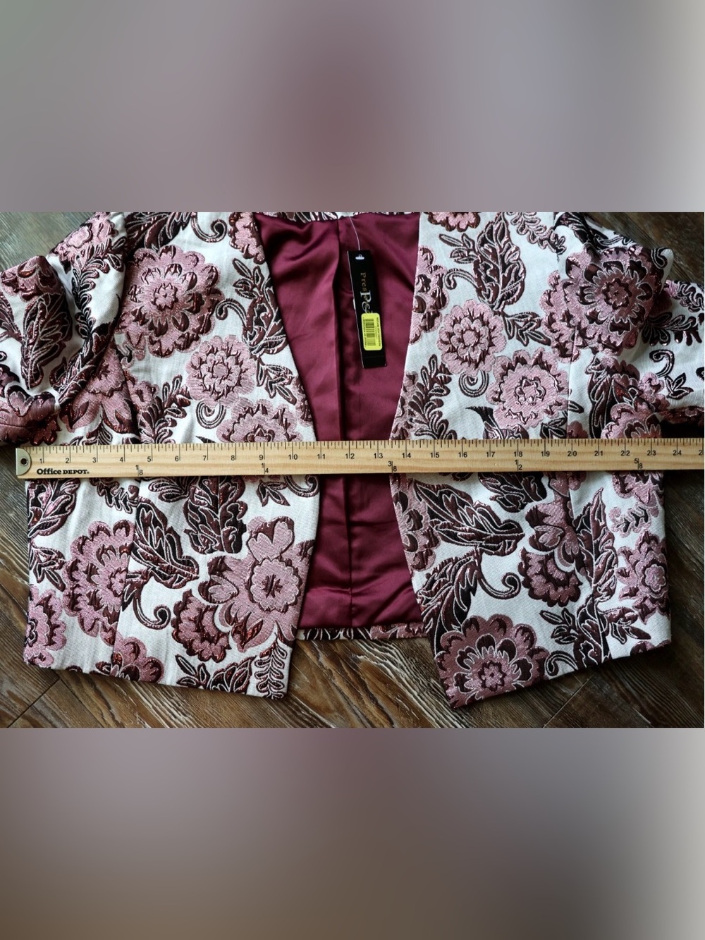 Preston & York Metallic Floral Brocade Jacket Open Front Shoulder Pads Womens 16 - Picture 14 of 15